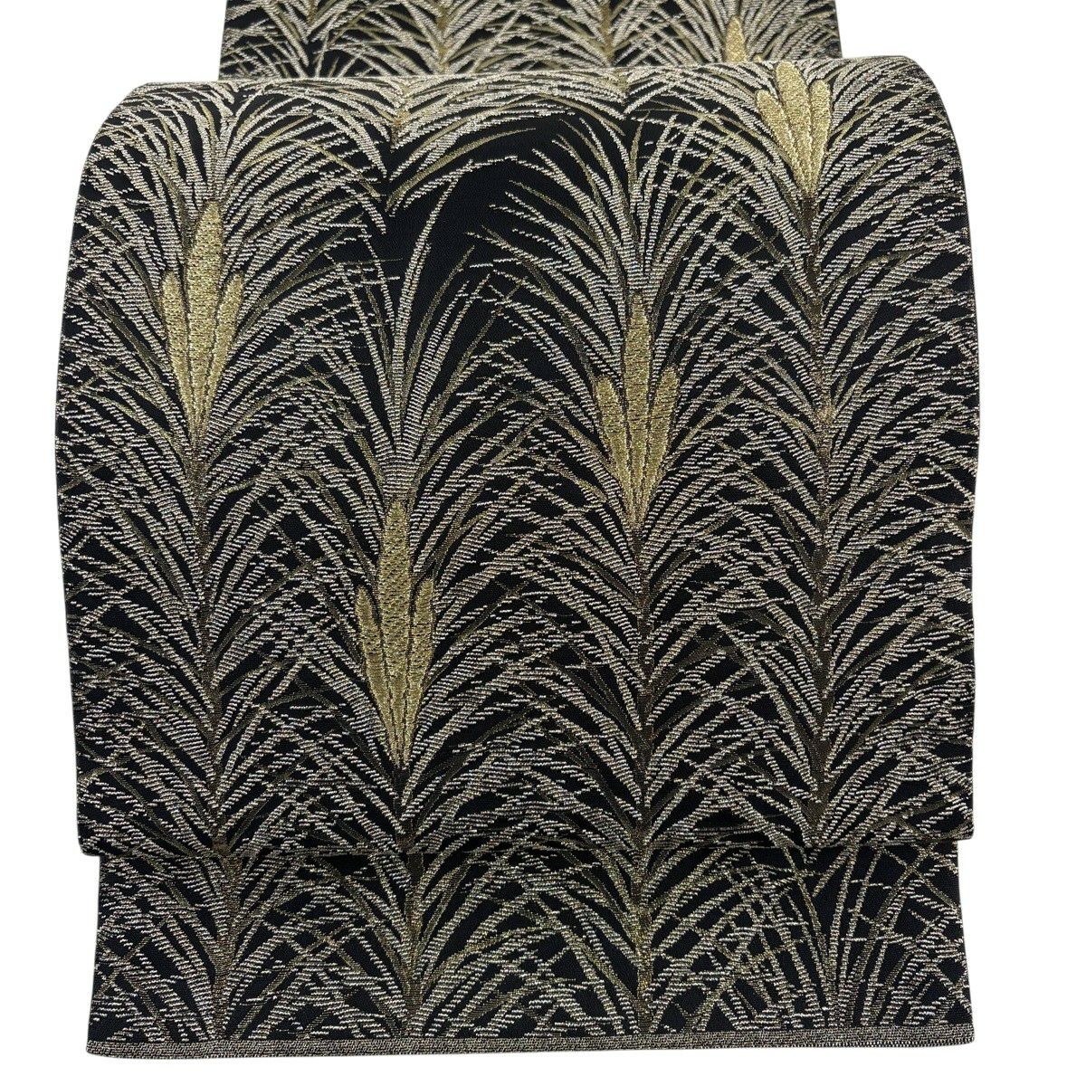 【美品】 袋帶 名品級 若松樹 金絲 金金箔 黑 六通 純蠶絲