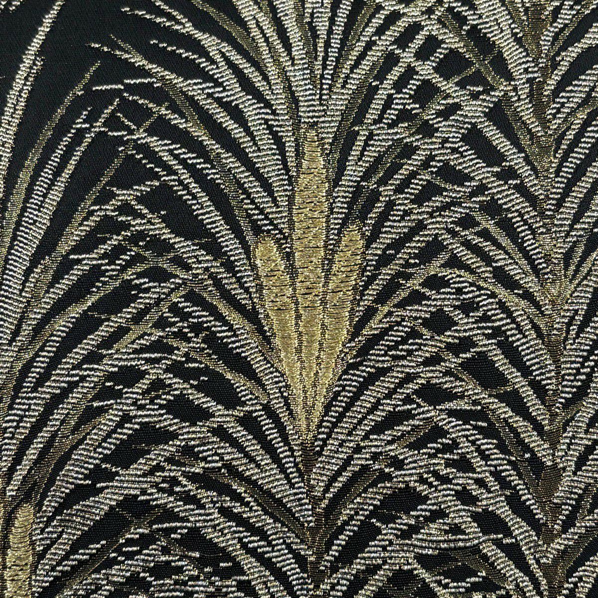 【美品】 袋帶 名品級 若松樹 金絲 金金箔 黑 六通 純蠶絲