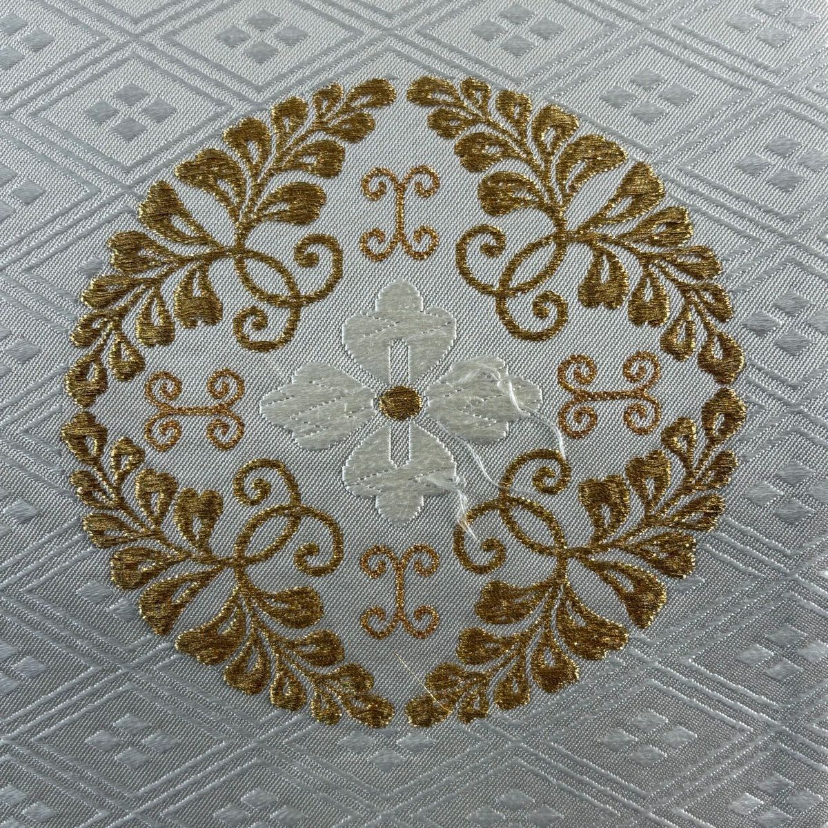 袋帶 名品級 八ツ藤紋 菱 金銀線 刺繡 灰 深藍 六通 純蠶絲