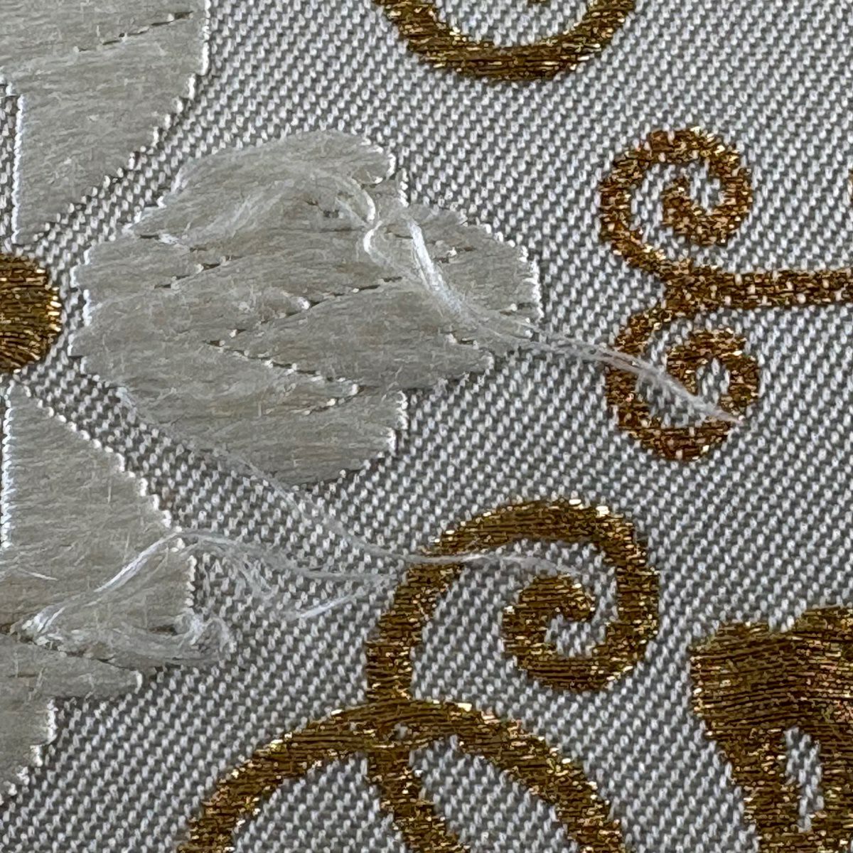 袋帶 名品級 八ツ藤紋 菱 金銀線 刺繡 灰 深藍 六通 純蠶絲