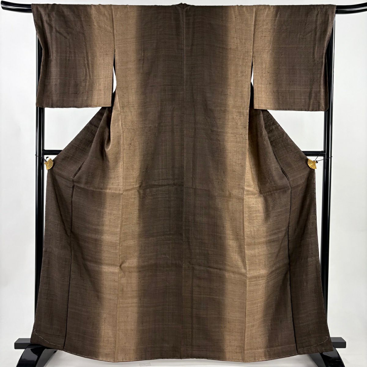 【美品】小紋 身長165cm 袖長68cm L 雙層 紬織織 野蠶絲 大和 證書齊全 縱向漸變 焦茶 純蠶絲 逸品級