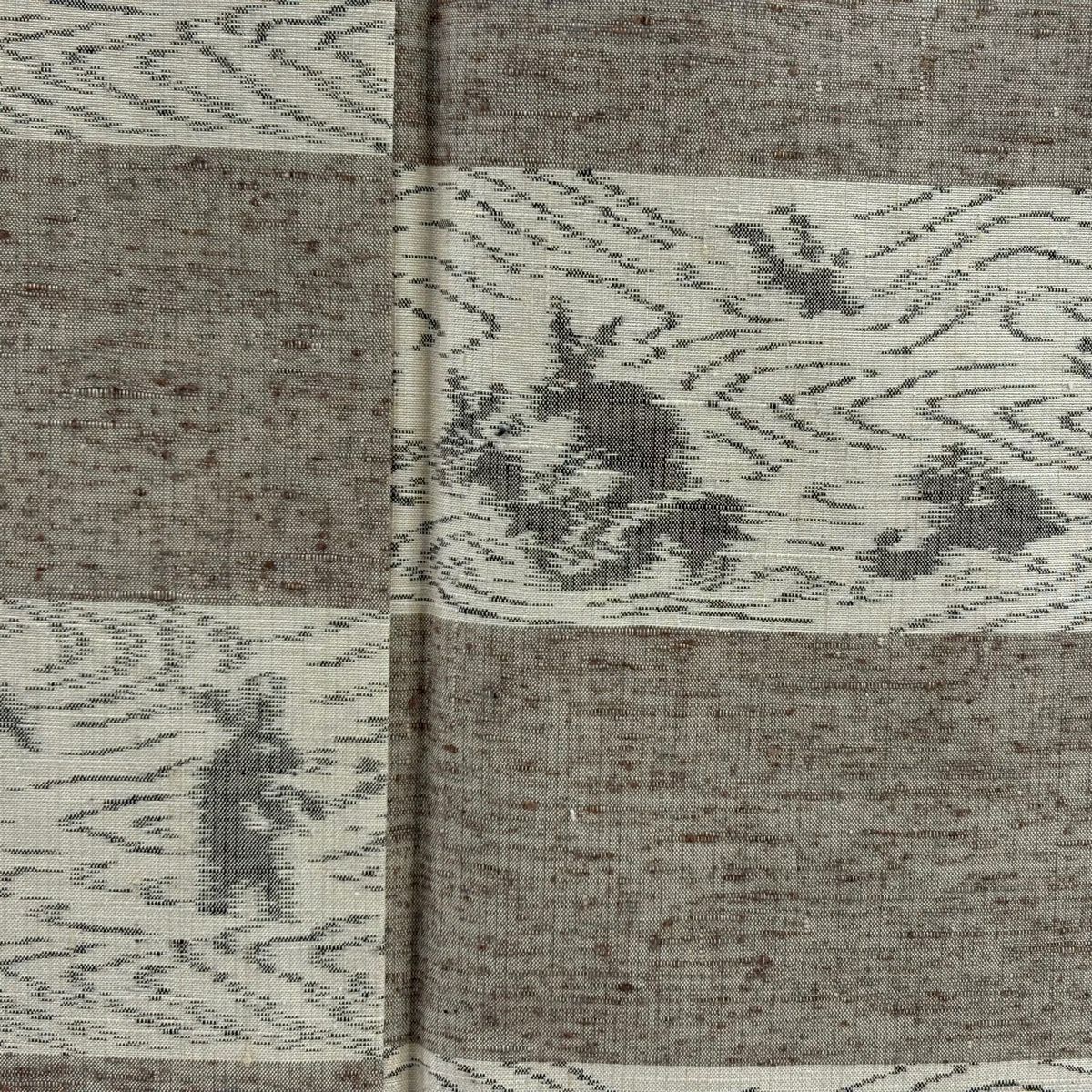 【美品】 付下 身長166cm 袖長64.5cm M 雙層 蕨紬織織 根津儀一 兔子 流水 淺茶 純蠶絲 逸品級