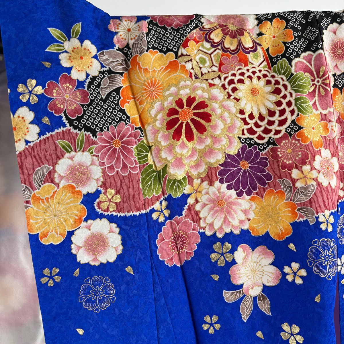 振袖禮服 身長163cm 袖長65cm M 雙層 御所車 草花紋紋 金銀彩 金 純蠶絲 逸品級