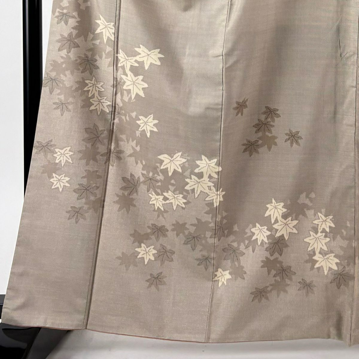 訪問服 身長164.5cm 袖長63.5cm S 雙層 恵積五郎 落款あり 紅葉 輪廓 灰茶 純蠶絲 逸品級