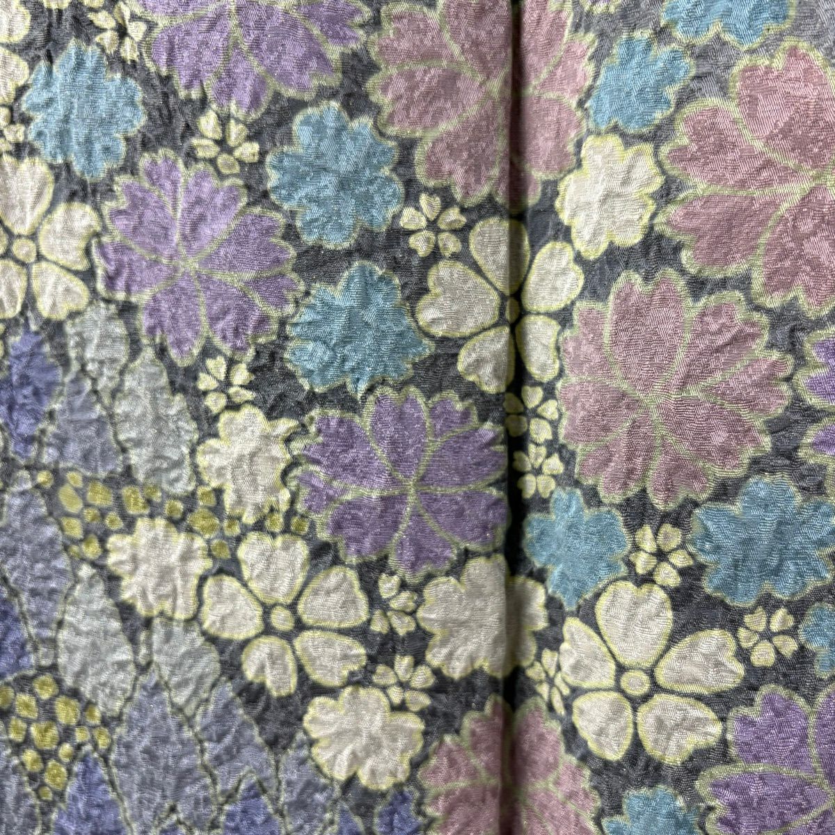 訪問服 身長160cm 袖長68cm L 雙層 草花紋紋 波 金通し 絞染 灰紫 純蠶絲 逸品級