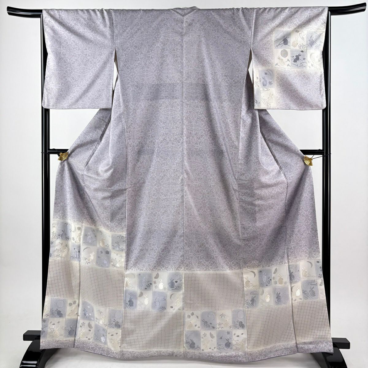 付下 身長166cm 袖長64.5cm M 雙層 紬織織 兔子 變化市松樹 刺繡 漸層 淺紫 純蠶絲 逸品級