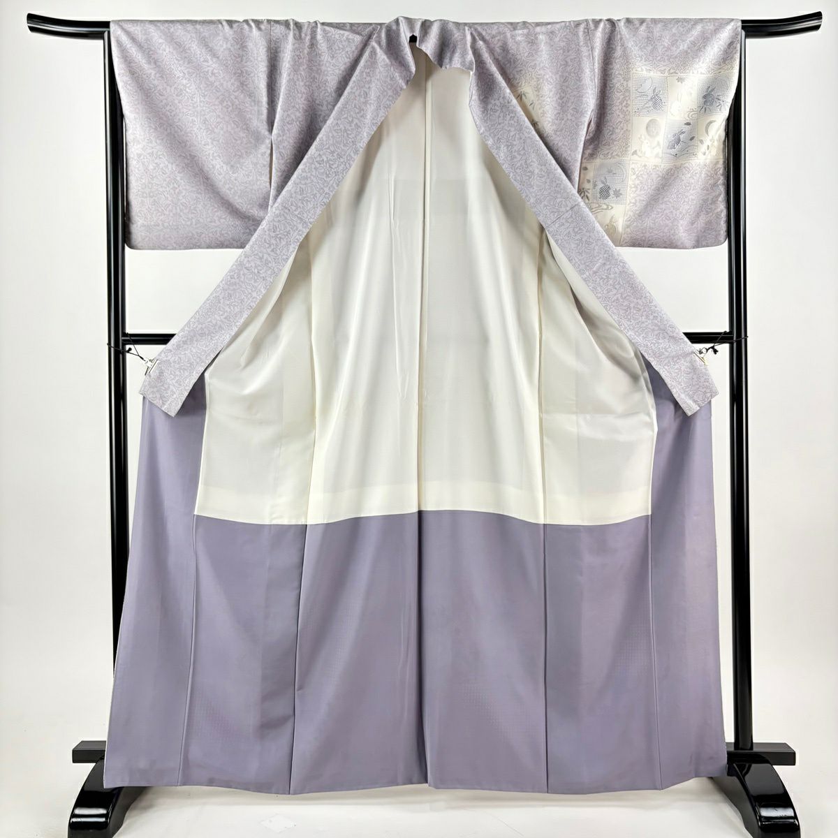 付下 身長166cm 袖長64.5cm M 雙層 紬織織 兔子 變化市松樹 刺繡 漸層 淺紫 純蠶絲 逸品級