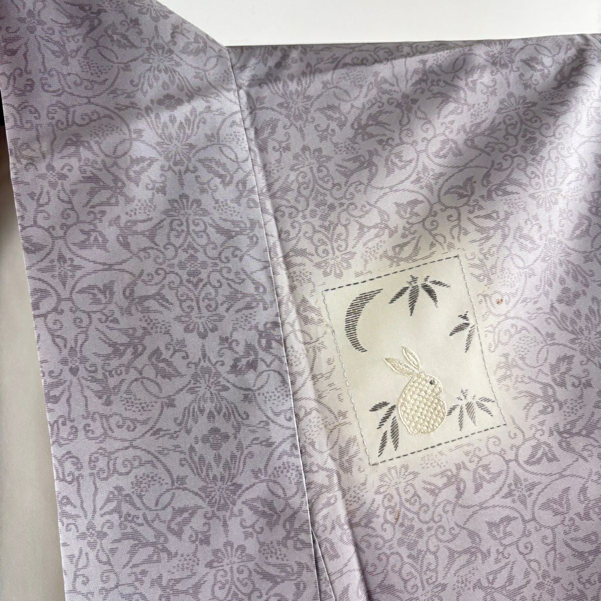 付下 身長166cm 袖長64.5cm M 雙層 紬織織 兔子 變化市松樹 刺繡 漸層 淺紫 純蠶絲 逸品級