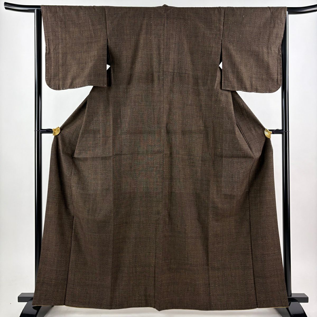 【美品】結城紬織 身長163.5cm 袖長64cm M 雙層 本場結城紬織 胴抜き 證書あり 龜甲絣 焦茶 純蠶絲 逸品級