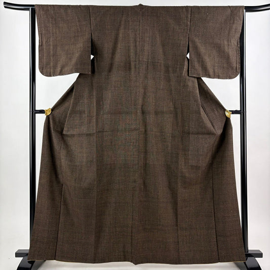 【美品】結城紬織 身長163.5cm 袖長64cm M 雙層 本場結城紬織 胴抜き 證書あり 龜甲絣 焦茶 純蠶絲 逸品級