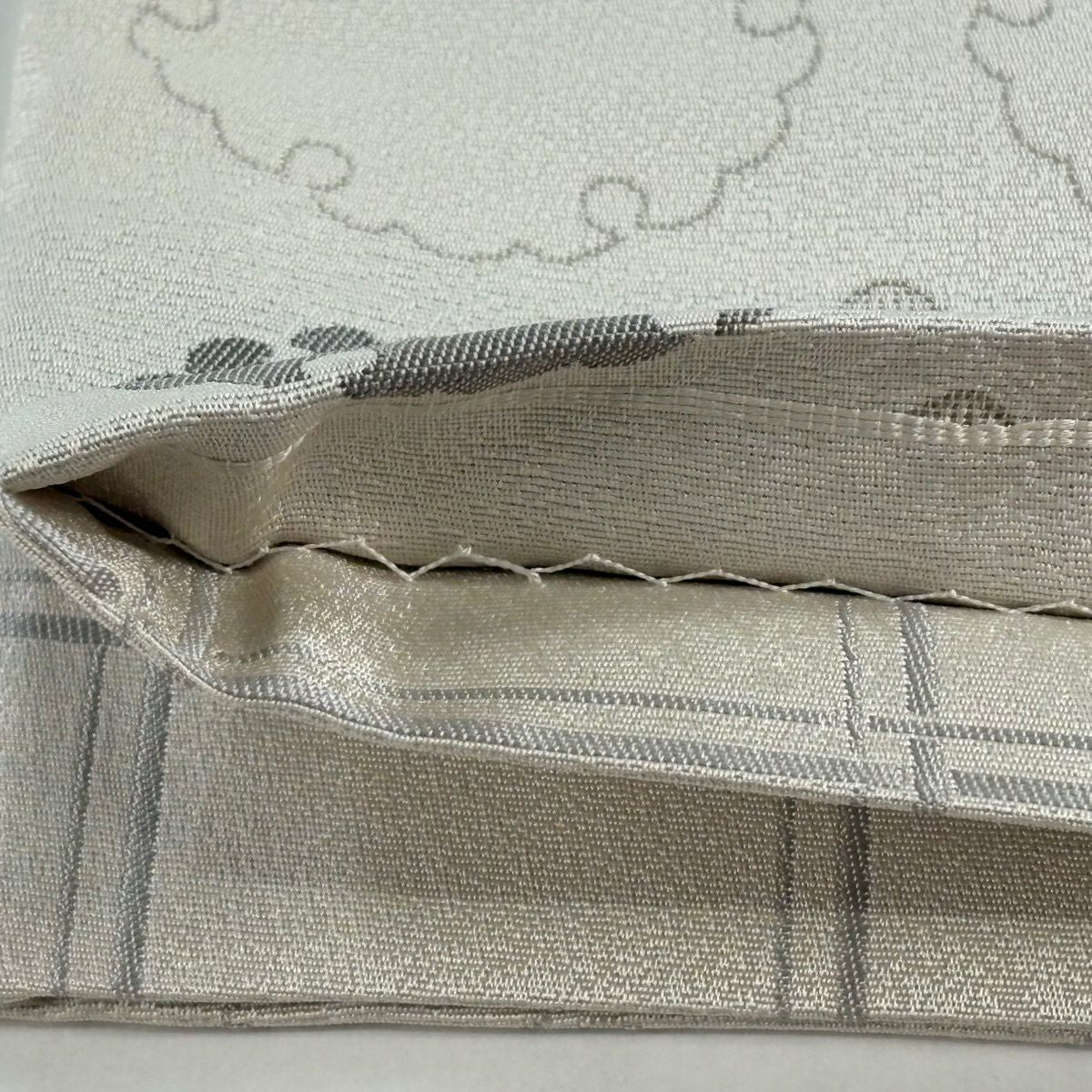 袋帶 逸品級 證書齊全 本場筑前博多織 雪輪 金金箔 灰白 全通 純蠶絲