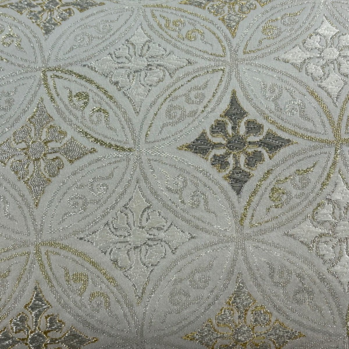 【美品】 袋帶 逸品級 誉田屋源兵衛 落款あり 純白金 七寶繋 金絲 金金箔 灰色 全通 純蠶絲