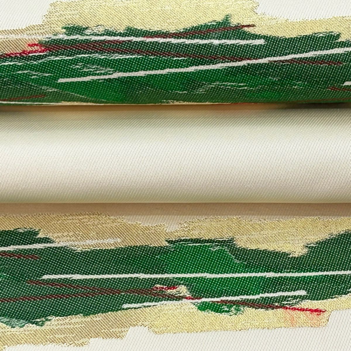 袋帶 逸品級 光峯 幾何學圖案 金絲 米色 大鼓圖案 純蠶絲