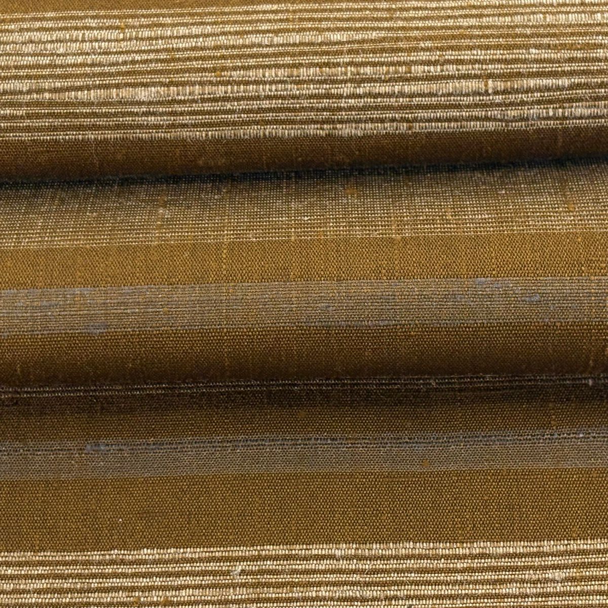 【美品】 袋帶 逸品級 證書齊全 栗繭織 くる満屋昭英 紬織織 橫條 山吹茶 全通 純蠶絲
