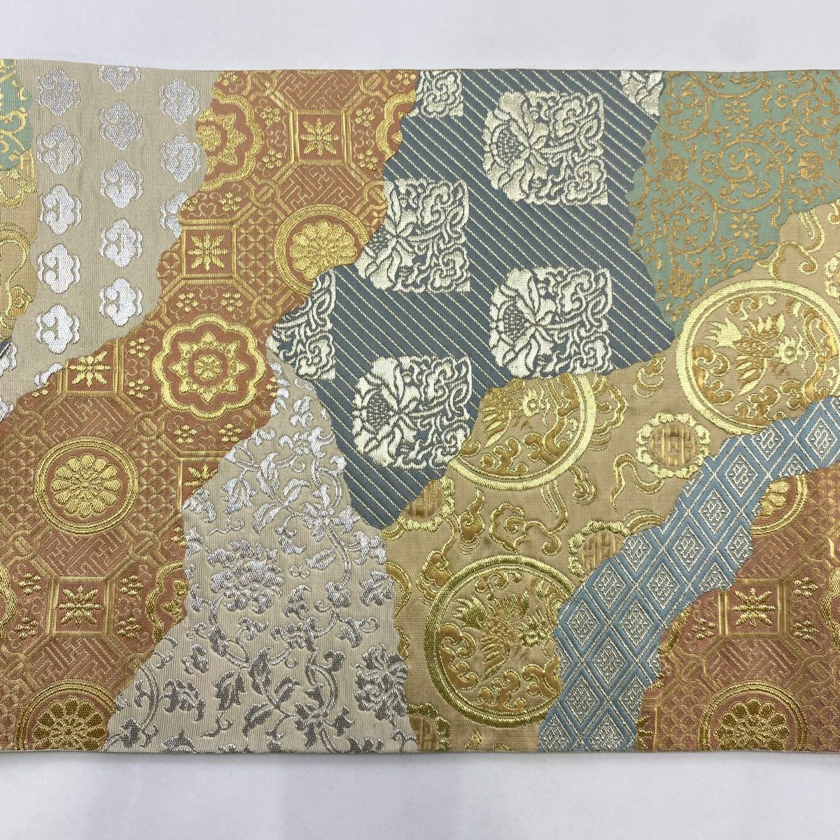 袋帶 逸品級 有落款 關西仕立 難波取 蜀江文 金銀彩 金金箔 米色 六通 純蠶絲
