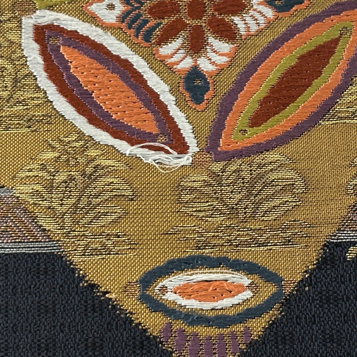 袋帶 名品級 橫刺子織 花唐草紋 七寶花菱 金銀絲 金金箔 黑 六通 純蠶絲