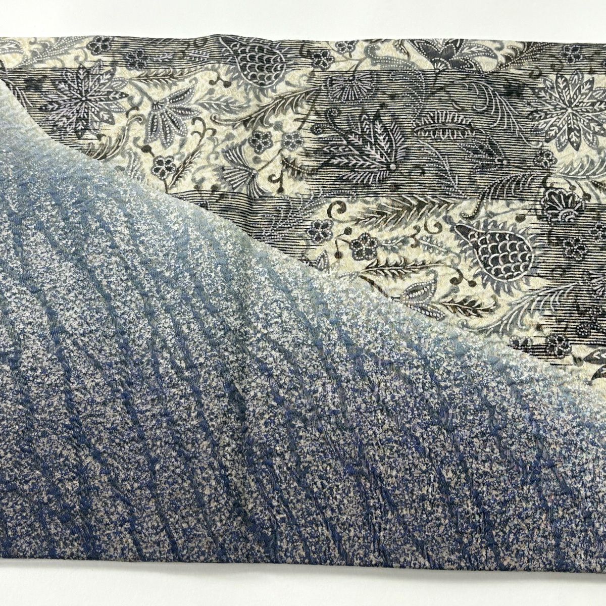 【美品】 袋帶 名品級 手先二通 草花紋紋 條紋 金銀彩 米色 大鼓圖案 純蠶絲