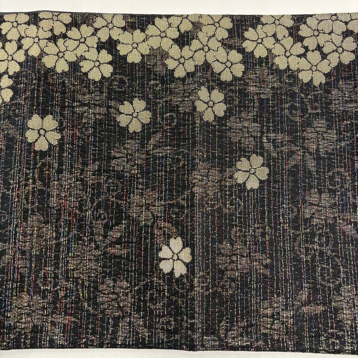 【美品】 袋帶 名品級 斉藤三才 落款あり 樱花 条纹 金丝 拉米丝 黑色 全通 純蠶絲