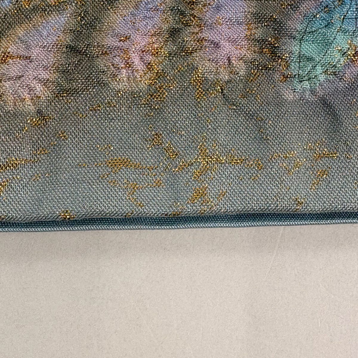 袋帶 名品級 辻花染 金金箔 水藍色 大鼓圖案 純蠶絲