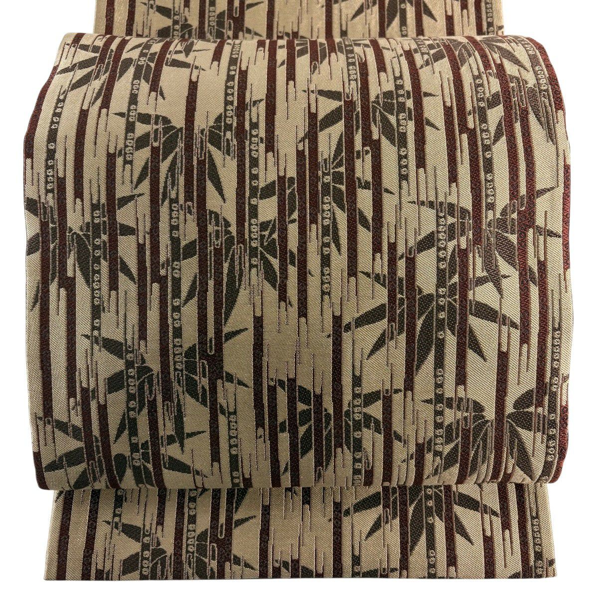 【美品】 袋帶 名品級 笹 幾何圖案 淺茶 全通 純蠶絲