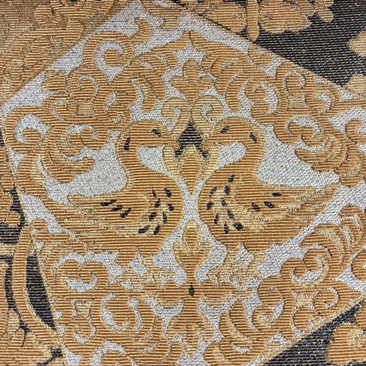 【美品】 袋帶 名品級 草花紋紋 鳳凰 金絲 金金箔 金 六通 純蠶絲