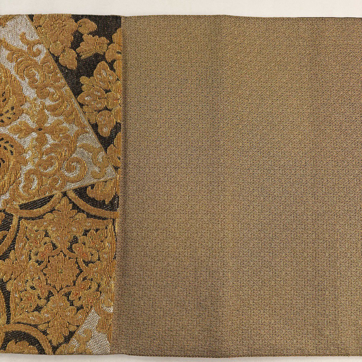 【美品】 袋帶 名品級 草花紋紋 鳳凰 金絲 金金箔 金 六通 純蠶絲
