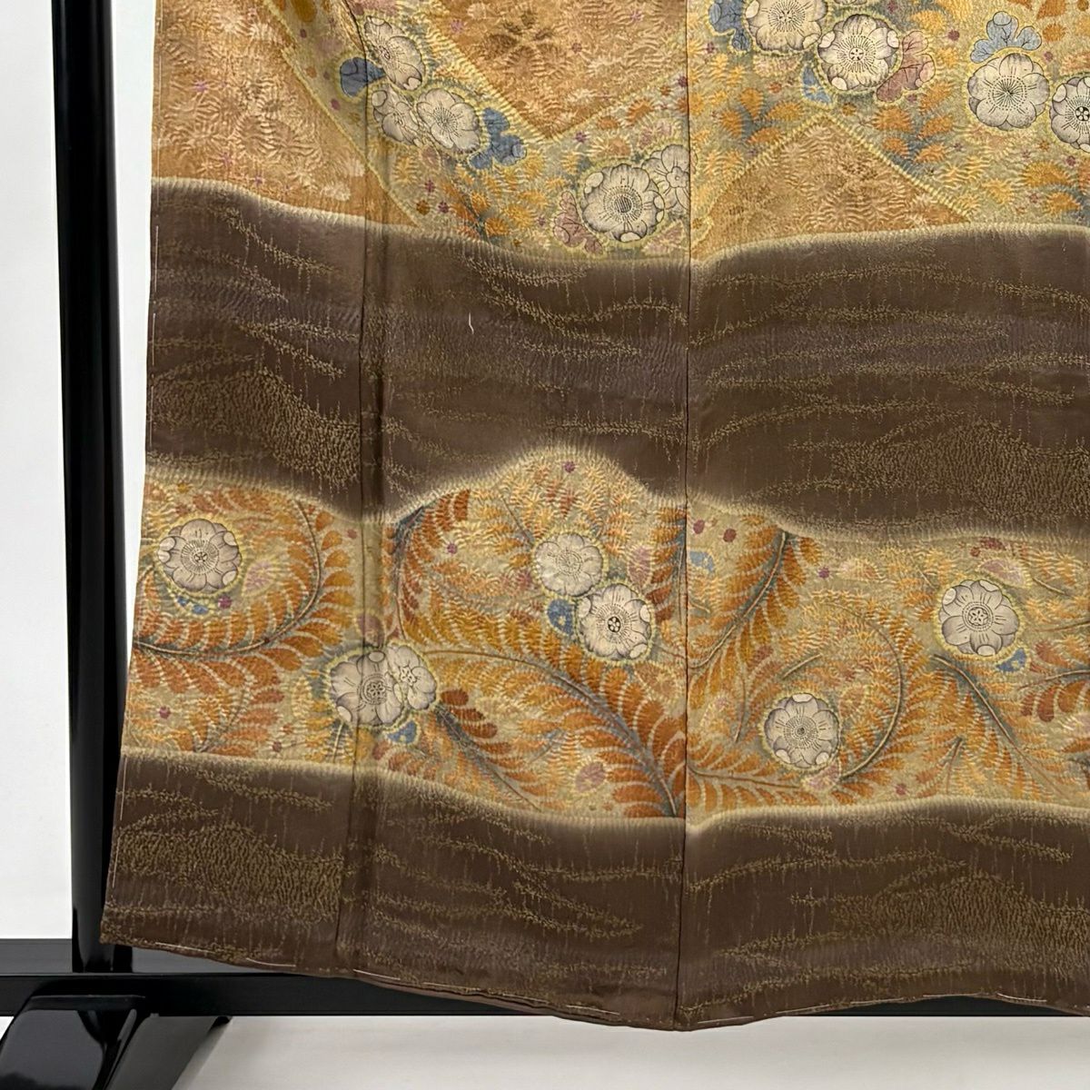 訪問服 身長159cm 袖長62.5cm S 雙層 辻花染圖案 霞 金通し 漸層 焦茶 純蠶絲 名品級