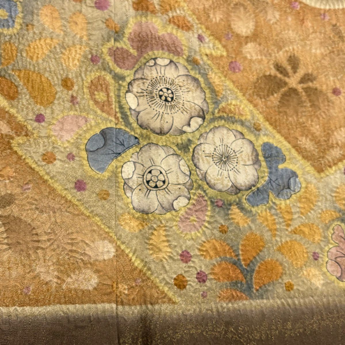訪問服 身長159cm 袖長62.5cm S 雙層 辻花染圖案 霞 金通し 漸層 焦茶 純蠶絲 名品級