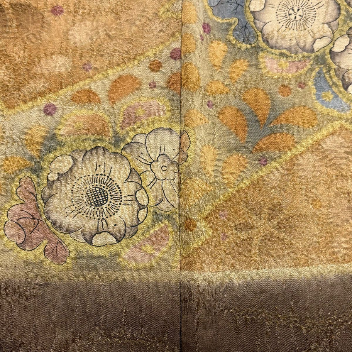 訪問服 身長159cm 袖長62.5cm S 雙層 辻花染圖案 霞 金通し 漸層 焦茶 純蠶絲 名品級