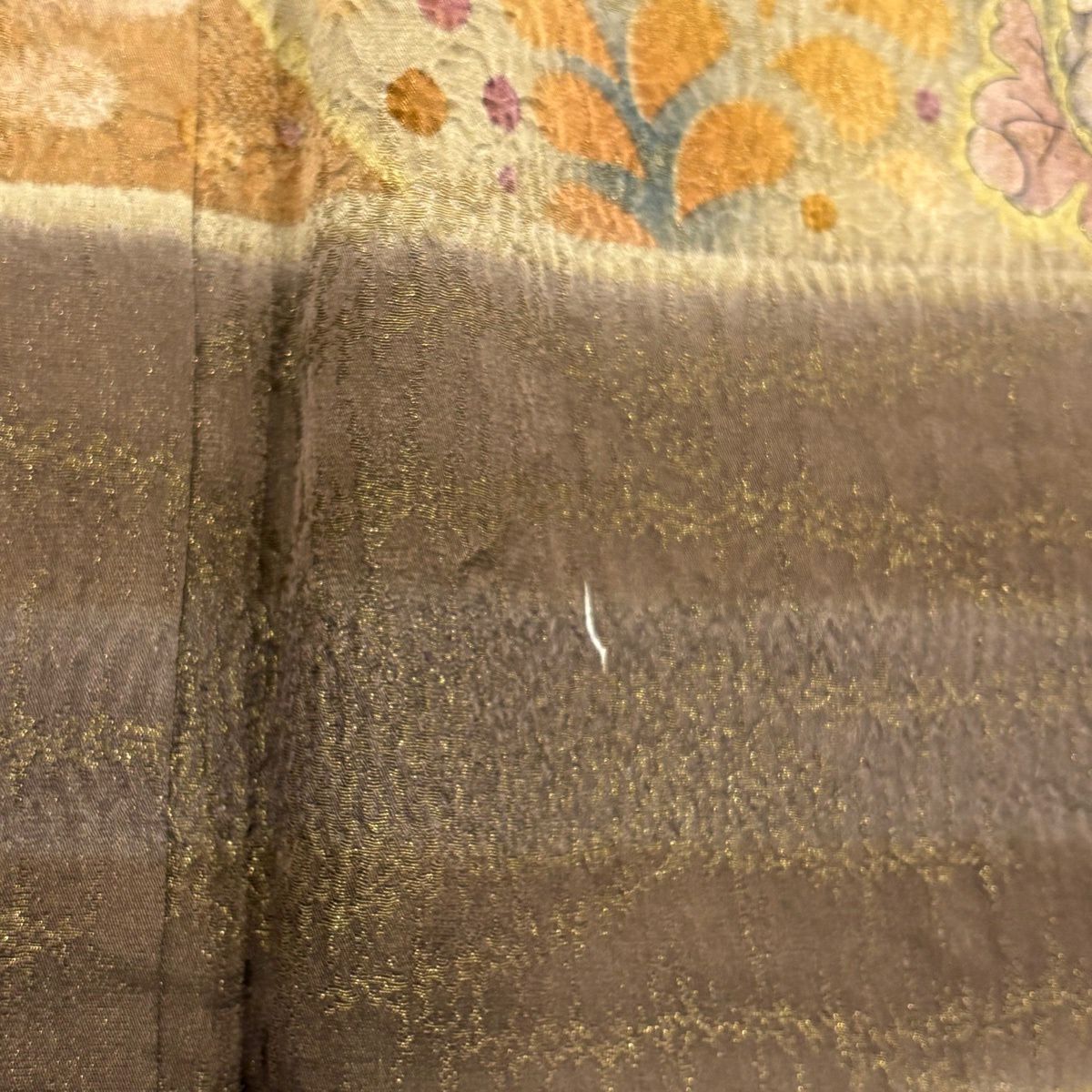 訪問服 身長159cm 袖長62.5cm S 雙層 辻花染圖案 霞 金通し 漸層 焦茶 純蠶絲 名品級
