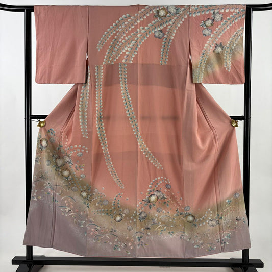 訪問服 身長153.5cm 袖長62cm S 雙層 辻花染 芝 金銀彩 漸層 粉紅 純蠶絲 名品級