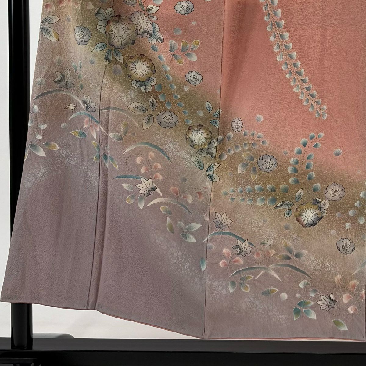 訪問服 身長153.5cm 袖長62cm S 雙層 辻花染 芝 金銀彩 漸層 粉紅 純蠶絲 名品級