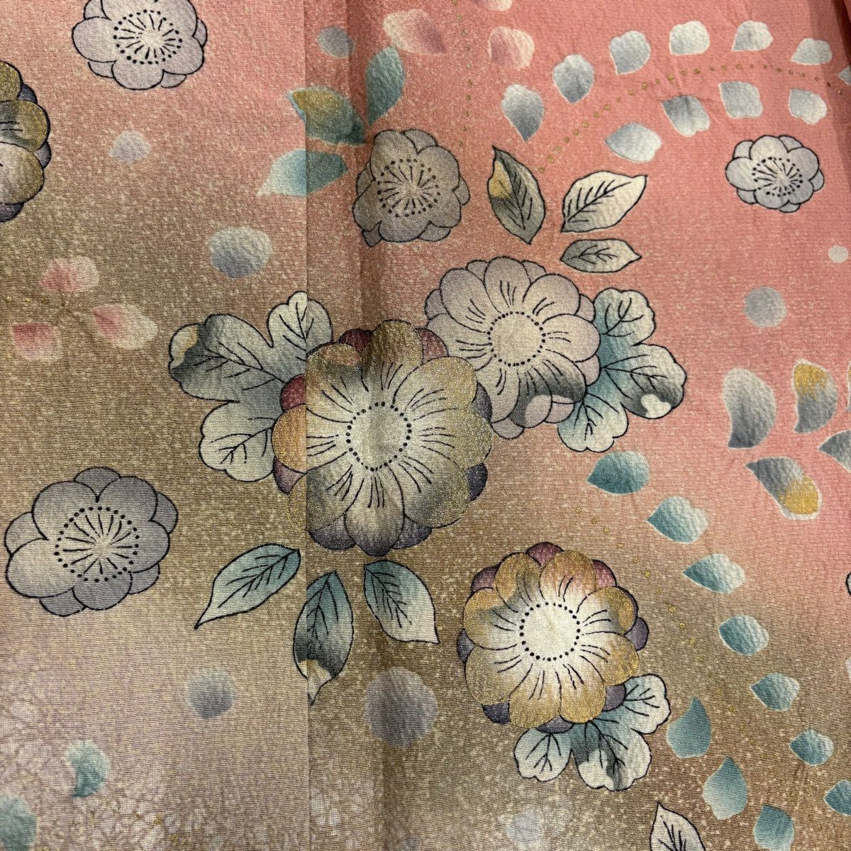 訪問服 身長153.5cm 袖長62cm S 雙層 辻花染 芝 金銀彩 漸層 粉紅 純蠶絲 名品級