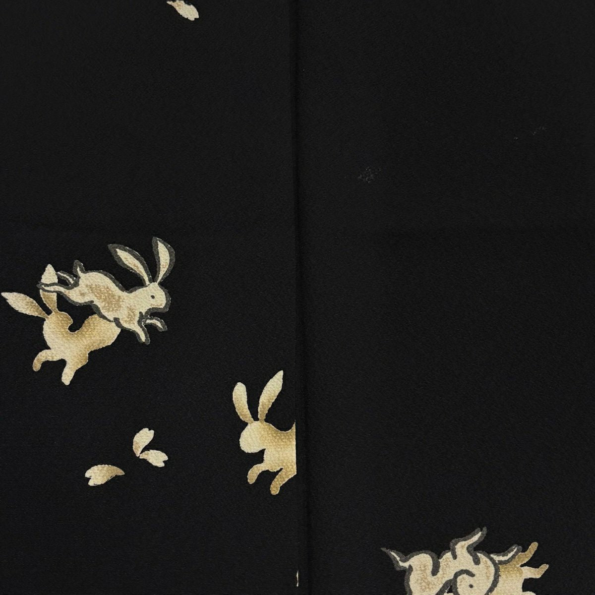 小紋 身長153.5cm 袖長63.5cm S 雙層 花井幸子 大和 有落款 兔子 花瓣 絞織 黑 純蠶絲 名品級