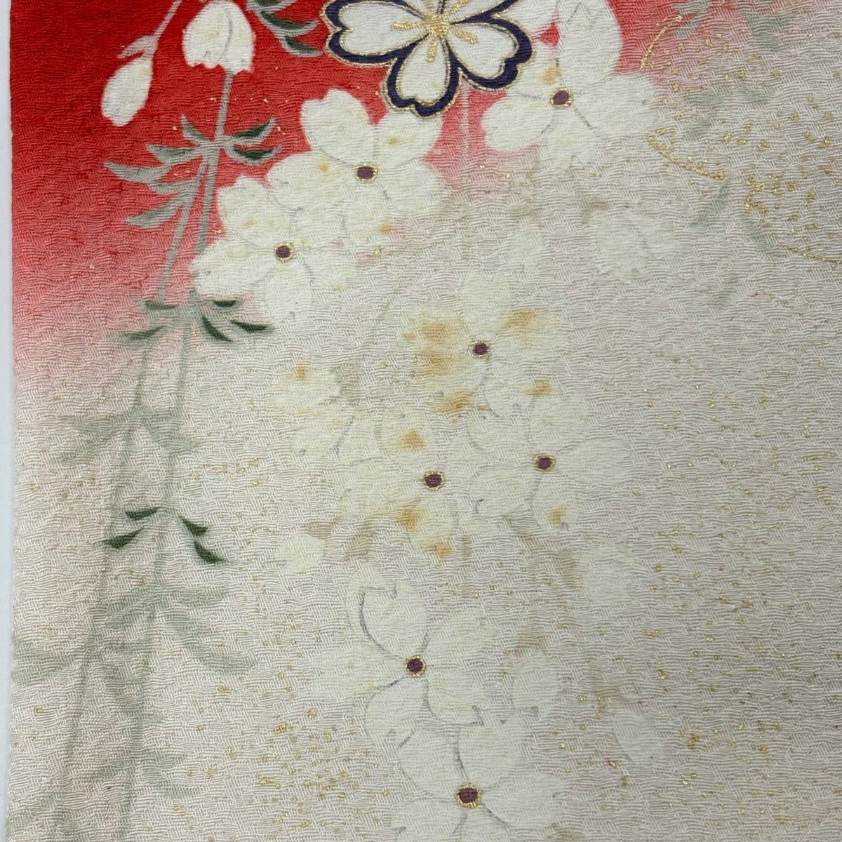 振袖禮服 身長159.5cm 袖長66cm M 雙層 菊花 花丸紋 金銀彩 染分 紅 純蠶絲 名品級