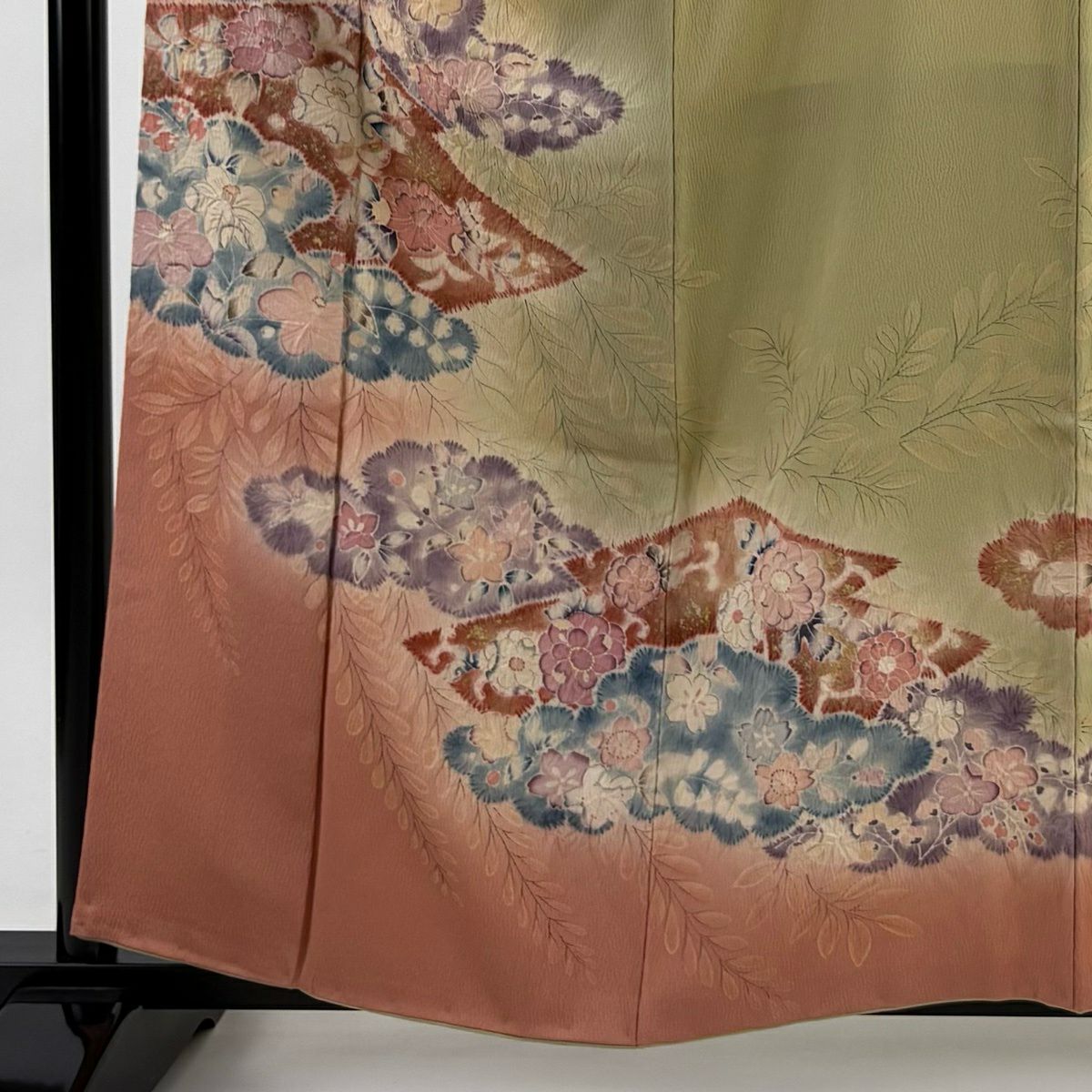 訪問服 身長158cm 袖長63.5cm S 雙層 草花紋紋 雲文 金銀彩 漸層 鮭粉色 純蠶絲 名品級