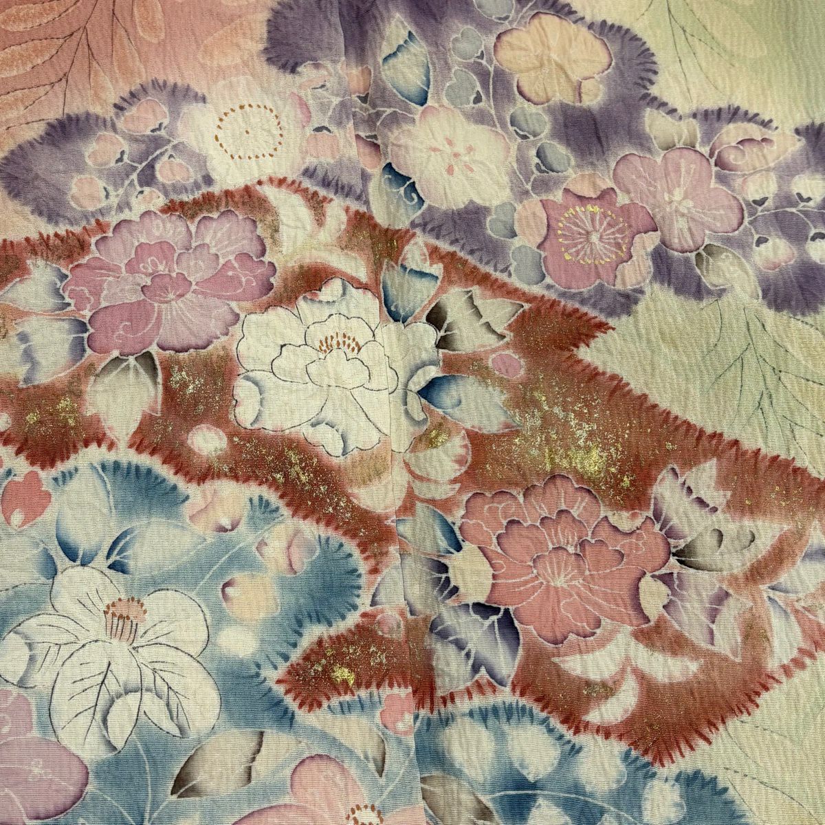 訪問服 身長158cm 袖長63.5cm S 雙層 草花紋紋 雲文 金銀彩 漸層 鮭粉色 純蠶絲 名品級