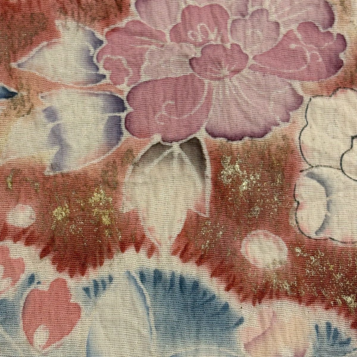 訪問服 身長158cm 袖長63.5cm S 雙層 草花紋紋 雲文 金銀彩 漸層 鮭粉色 純蠶絲 名品級