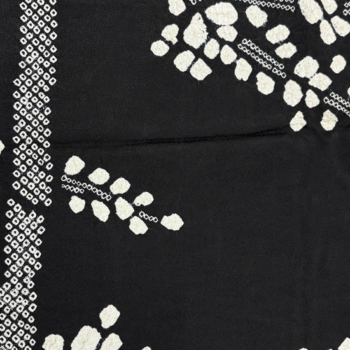 訪問服 身長154cm 袖長61cm S 雙層 萬壽菊花 扇子面 刺繡 絞染 黑 純蠶絲 名品級