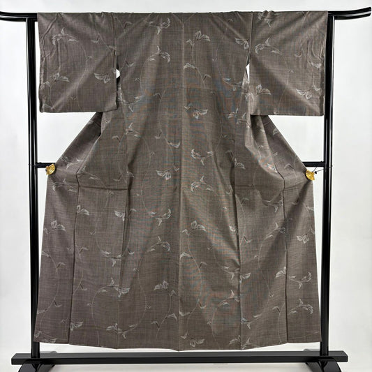 【美品】 大島織 身長155cm 袖長63cm S 雙層 純泥染 證書あり 唐草紋 焦茶 純蠶絲 名品級