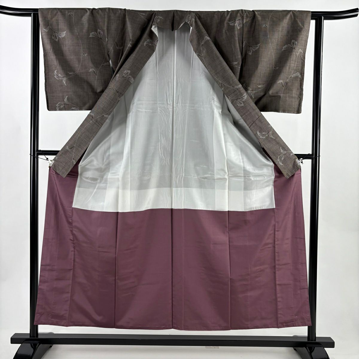【美品】 大島織 身長155cm 袖長63cm S 雙層 純泥染 證書あり 唐草紋 焦茶 純蠶絲 名品級
