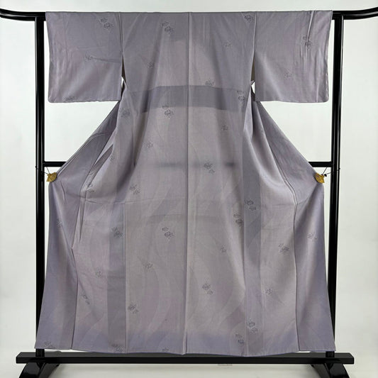 小紋 身長156cm 袖長63cm S 雙層 銀杏 薄紫 純蠶絲 名品級