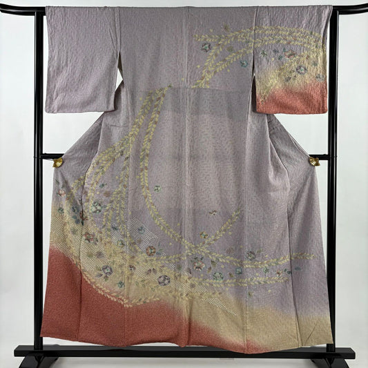 訪問服 身長155cm 袖長63cm S 雙層 辻花染 染分 逐漸淡化 淺紫 純蠶絲 名品級