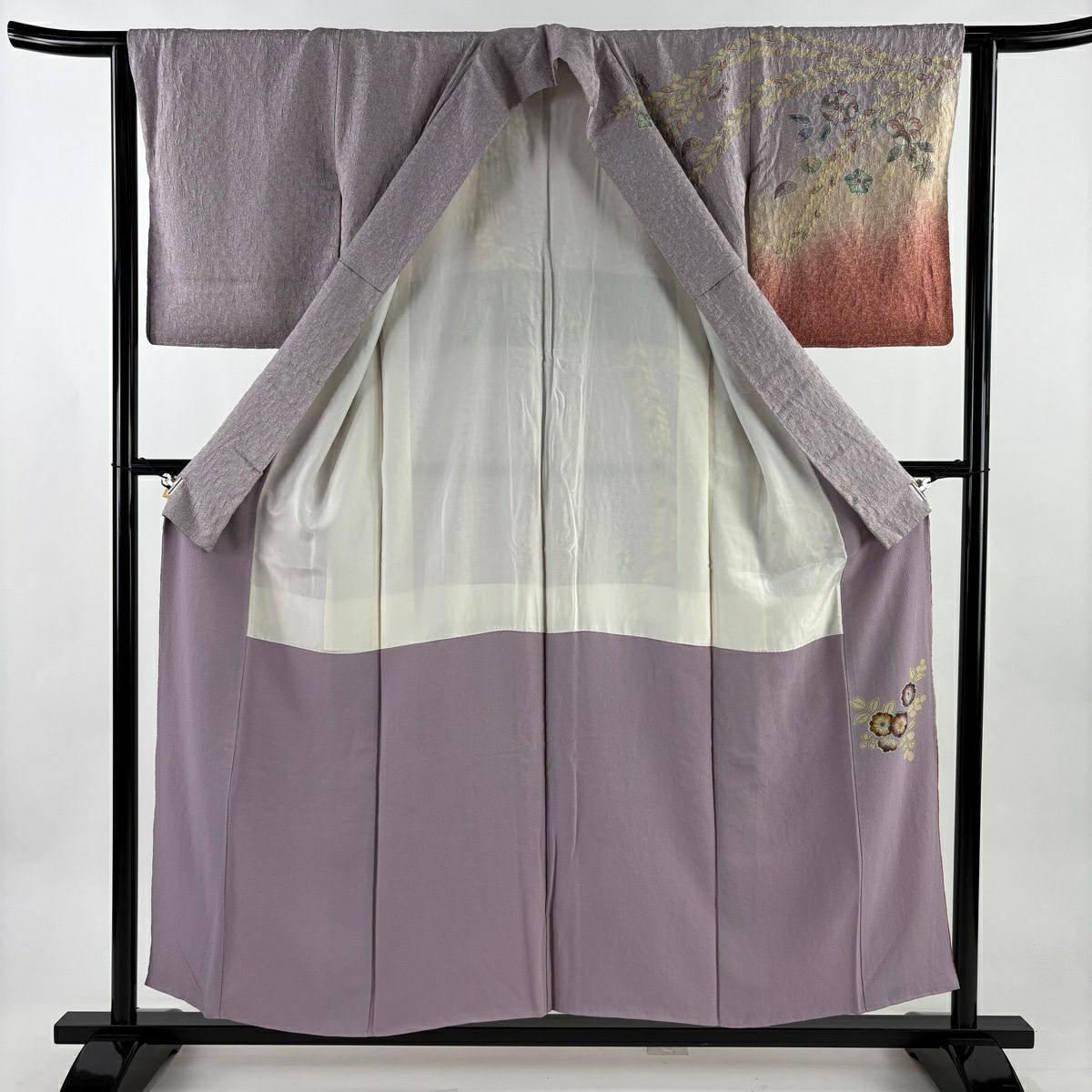 訪問服 身長155cm 袖長63cm S 雙層 辻花染 染分 逐漸淡化 淺紫 純蠶絲 名品級