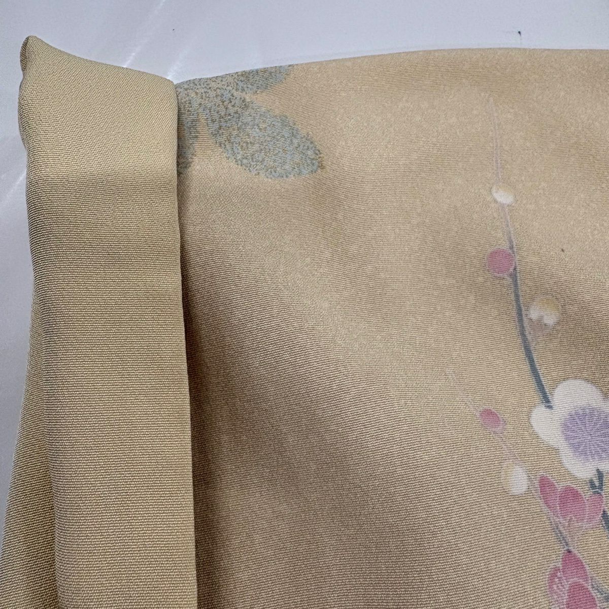訪問服 身長161.5cm 袖長65.5cm M 雙層 草花紋紋 鳥 金銀彩 漸層 米色 純蠶絲 名品級