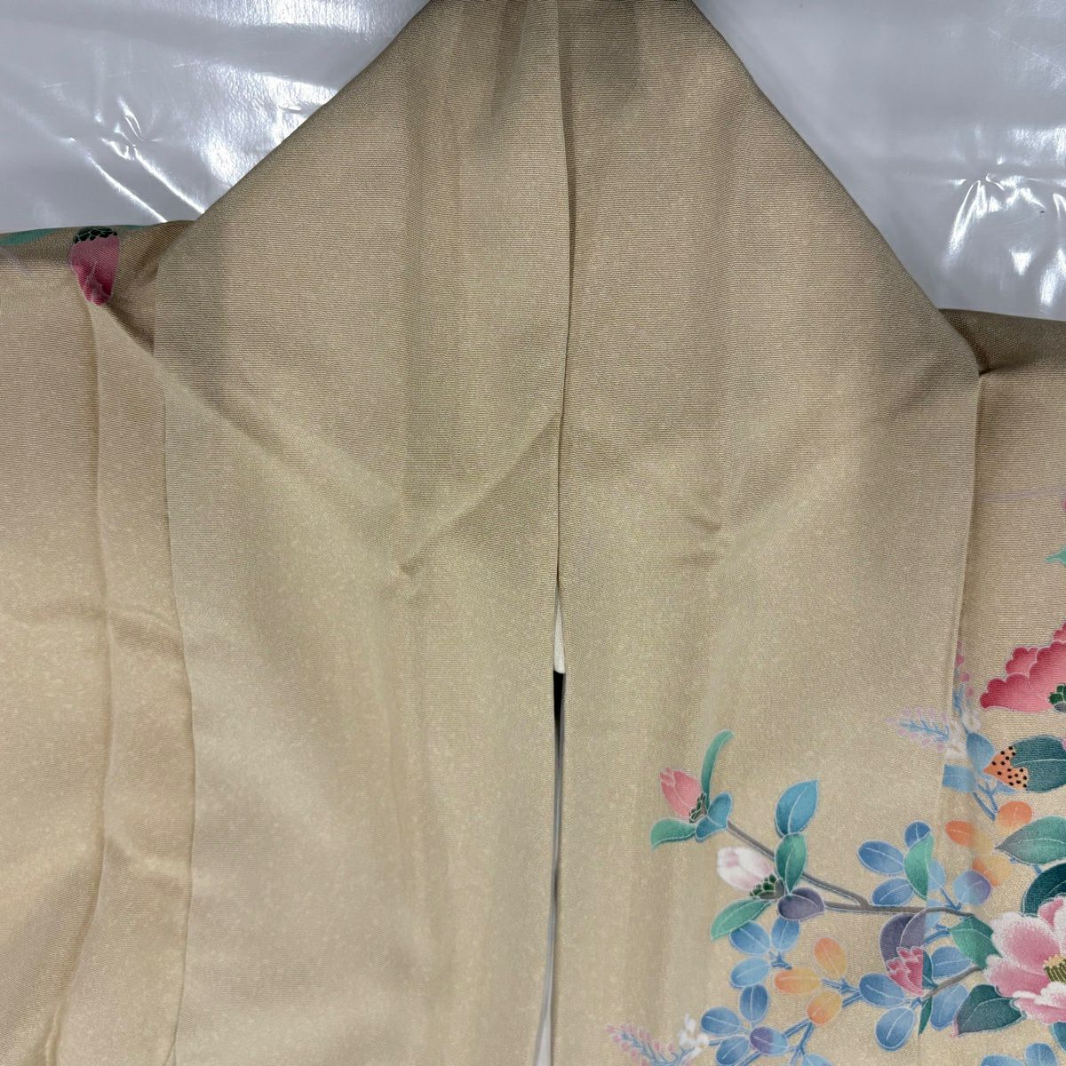 訪問服 身長161.5cm 袖長65.5cm M 雙層 草花紋紋 鳥 金銀彩 漸層 米色 純蠶絲 名品級