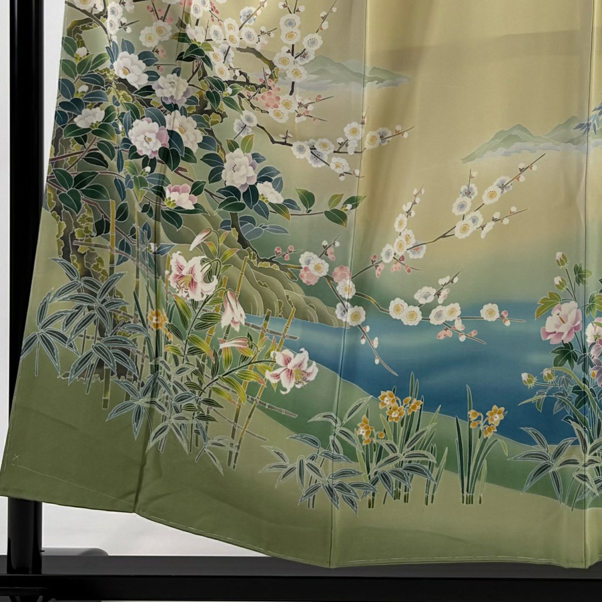 【美品】訪問服 身長153cm 袖長61cm S 雙層 阿部佳雪 ますいわ屋 落款あり 枝梅花 笹 漸層 米色 純蠶絲 名品級