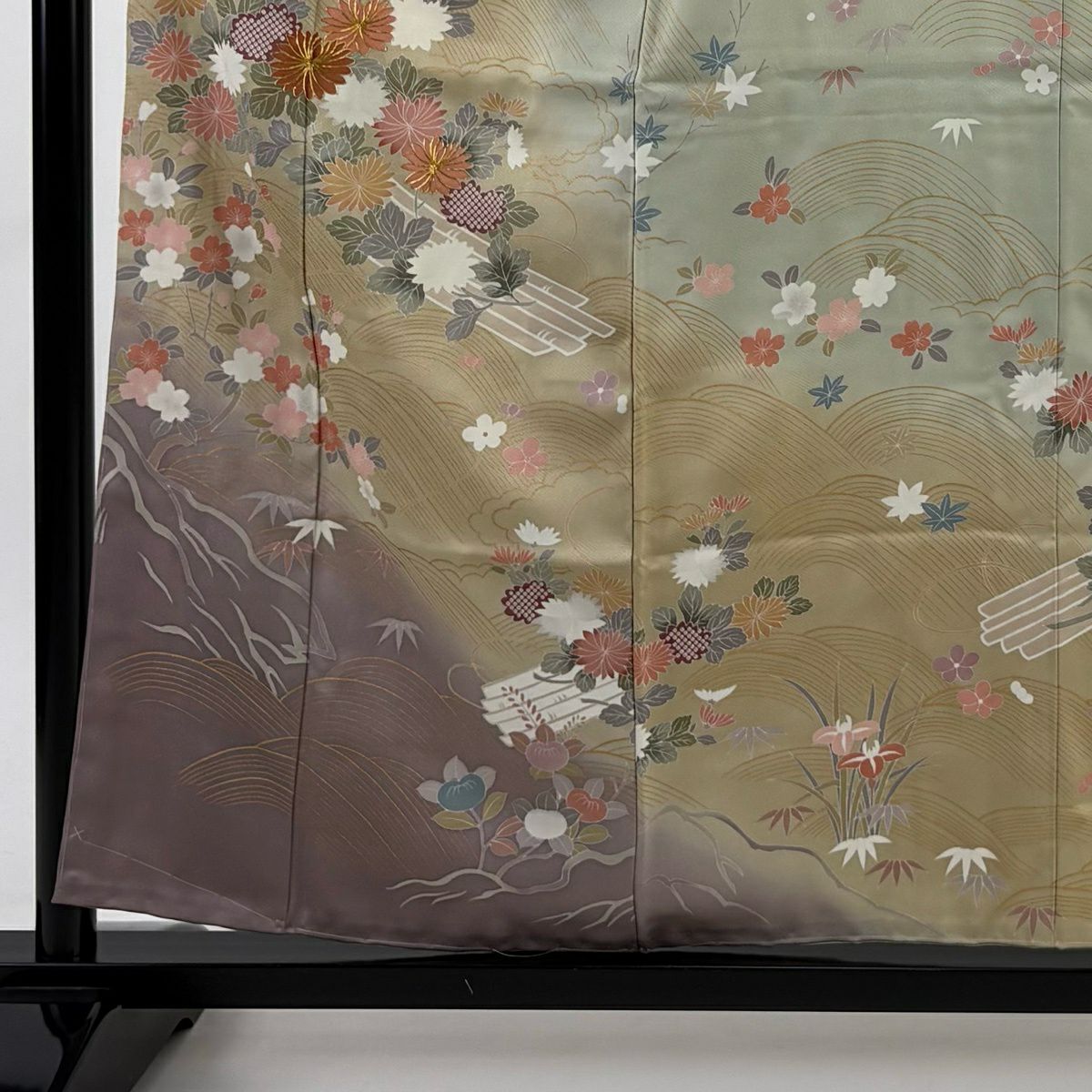【美品】訪問服 身長156.5cm 袖長62cm S 雙層 花筏 波 金絲 金銀彩 米色 純蠶絲 名品級