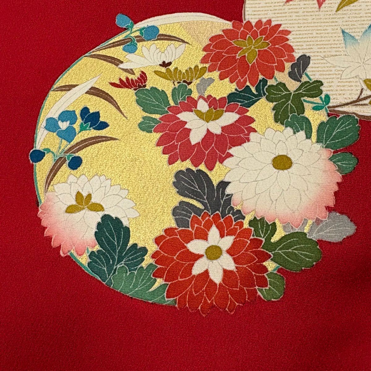 振袖禮服 身長162cm 袖長68.5cm L 雙層 花丸紋 菊花 金銀彩 漸層 紅 純蠶絲 優品級