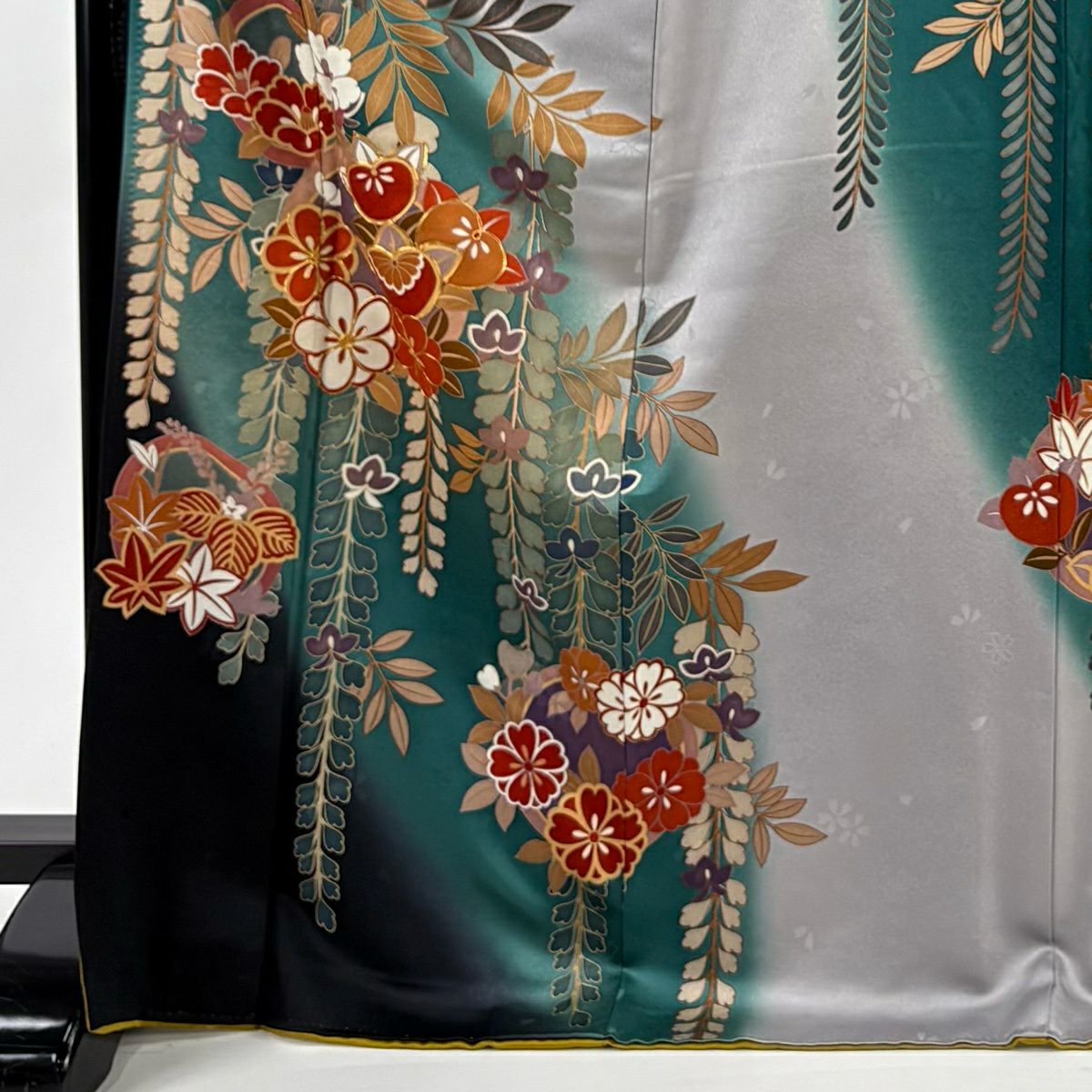 【美品】振袖禮服 身長172cm 袖長68cm L 雙層 橘 紫 金絲 金銀彩 綠 純蠶絲 秀品級